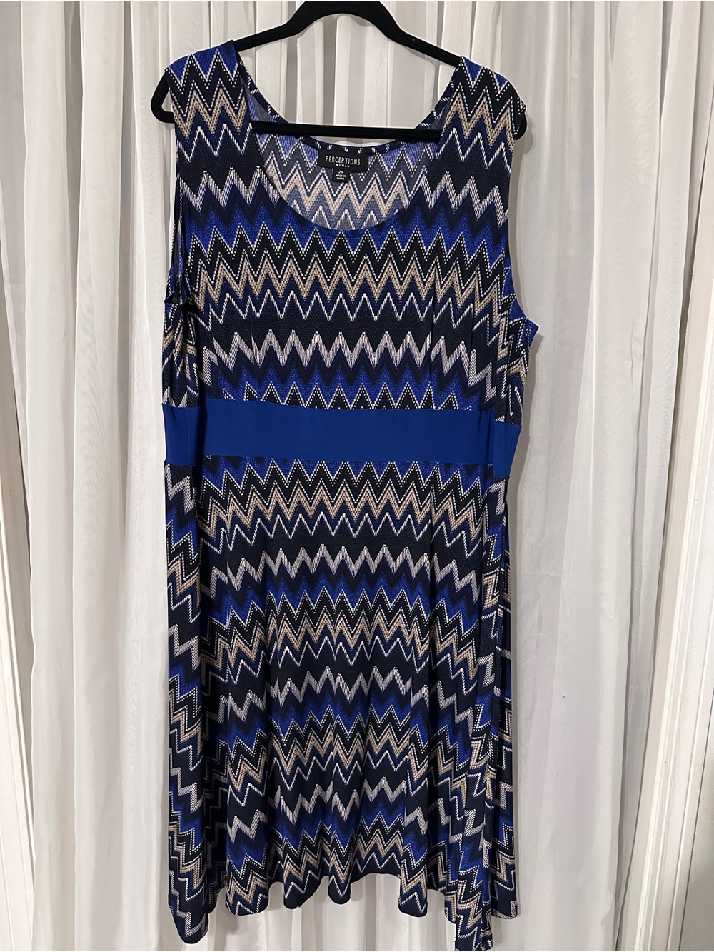 Perceptions Sleeveless Blue Black Chevron A-Line Tank Dress Size 2X